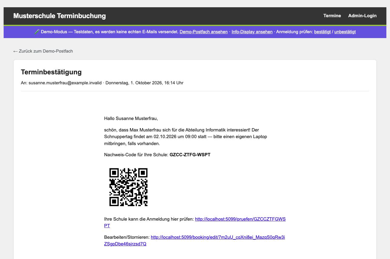 Bestätigungsmail mit Nachweis-Code und QR-Code